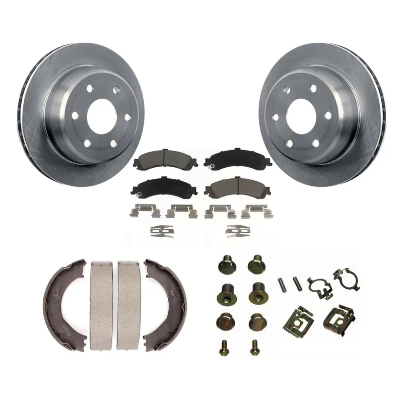 Rear Disc Rotors Ceramic Pads Parking Shoes Hardware Kit For Chevrolet Silverado 1500 GMC K8C-104455 Latest