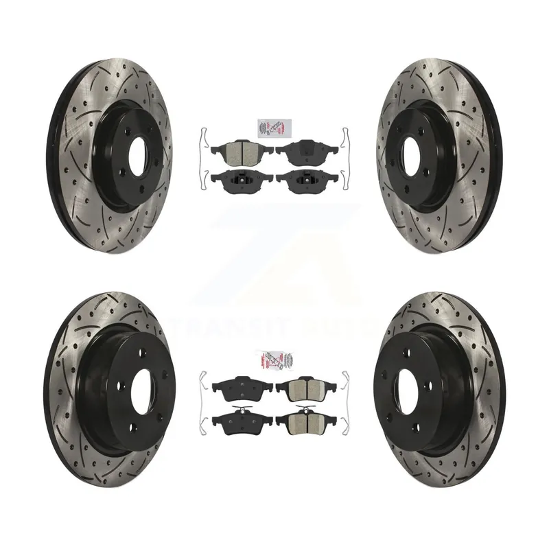 Front Semi-Metallic Rear Ceramic Pad Drill Slot Brake Rotors Kit For Ford Transit Connect KDA-100955 One Day Deal