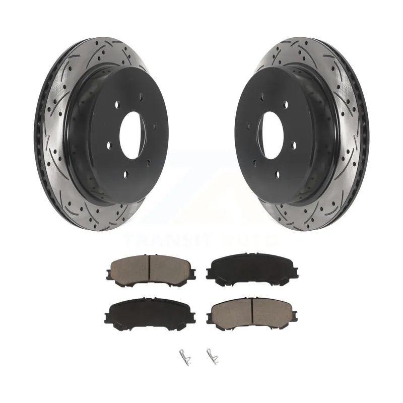 Rear Coated Drilled Slotted Disc Brake Rotor & Ceramic Pad Kit For 2017-2023 Nissan TITAN KDC-100844 Bulk Order