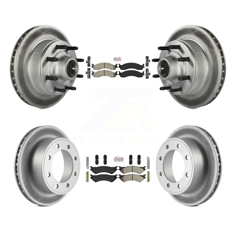 Front Rear Semi-Metallic Pad Coated Brake Rotors Kit For Ford E-350 Super Duty E-250 Club KGA-104424 Brand New