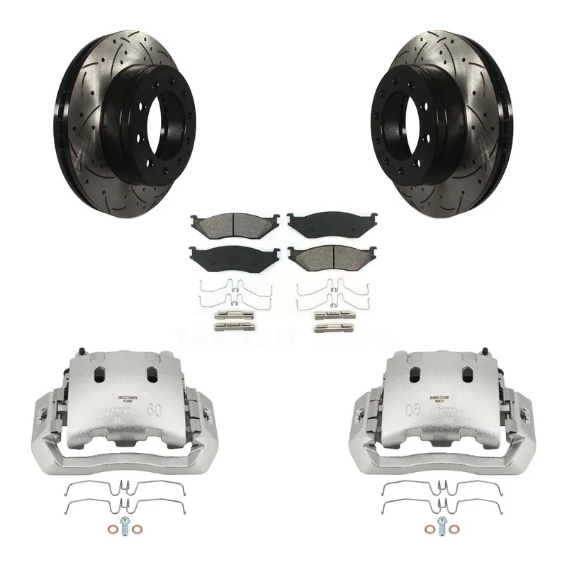 Hot Deal Front Brake Caliper Drill Slotted Rotors Semi-Metallic Pad Kit For Ford F-450 Super Duty KCD-100141S